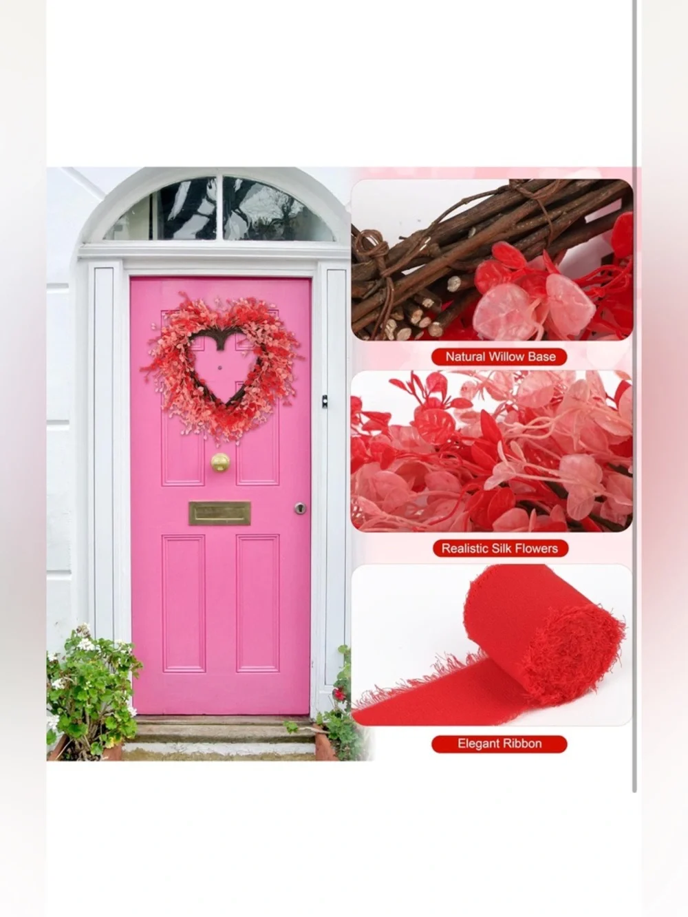Valentines Day Heart Wreath Home Office Decor 22”